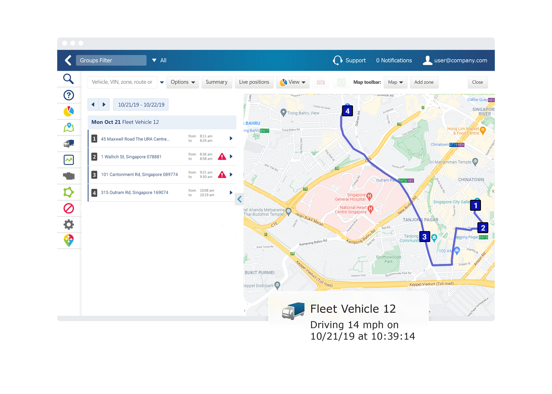 fleet tracking menu on table screen